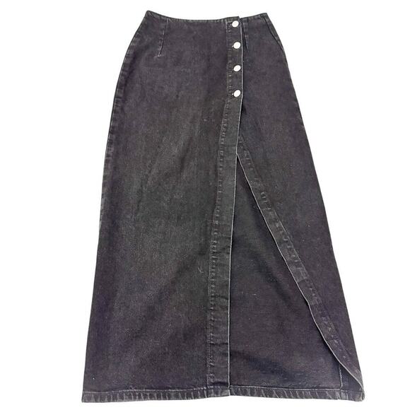 Zara Black Button Front Split Hem Denim Jean Skirt Size XS NWOT - Picture 1 of 6